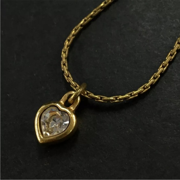 AUTH Christian Dior CD Heart Logo Pendant Necklace Gold - Picture 1 of 6